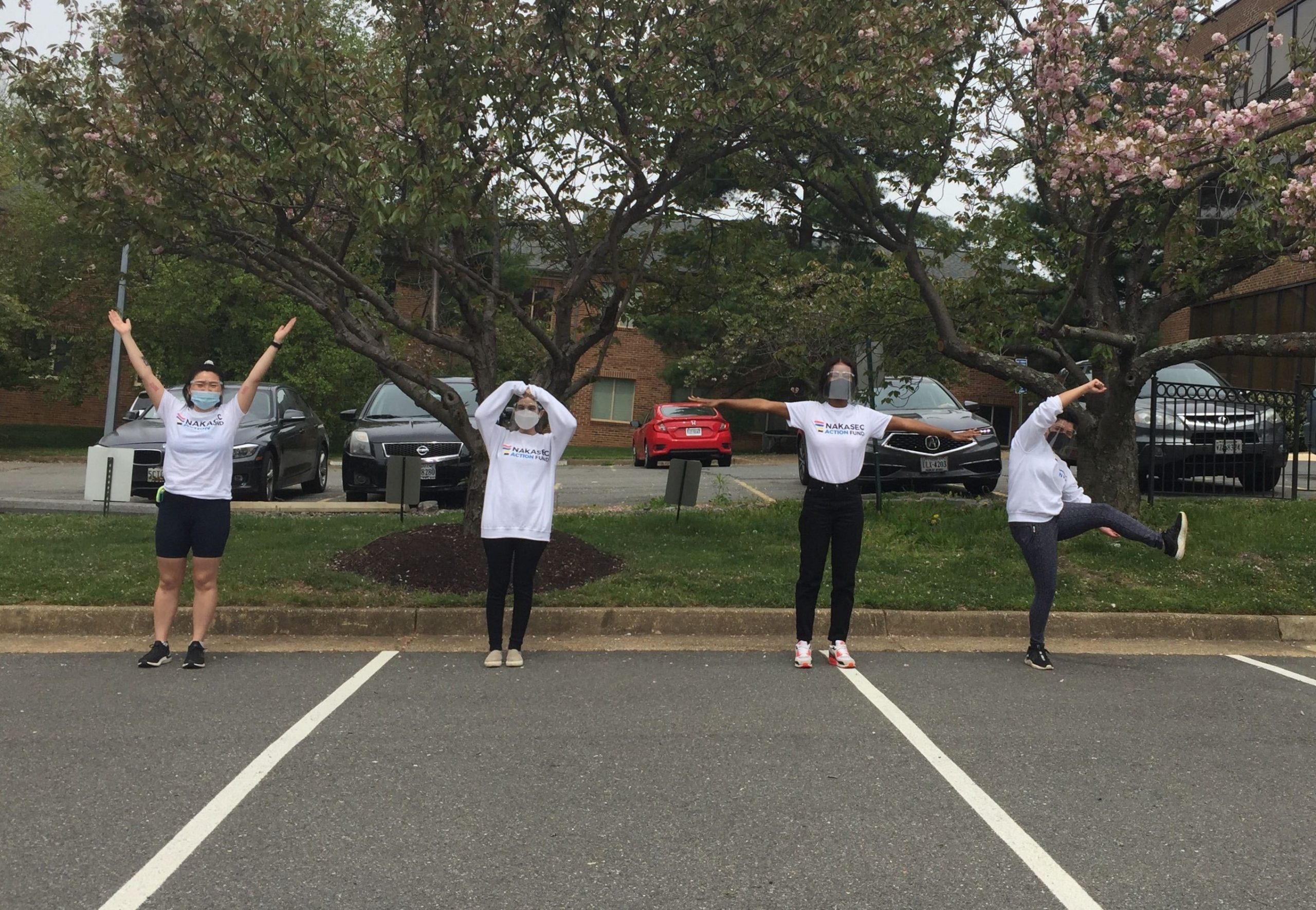 The spring 2021 field team spell out VOTE with their bodies